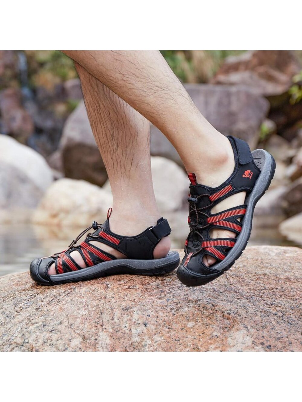 Men's Black Closed Toe Outdoor Beach Hiking Rubber Waterproof Sport Sandals - Picture 2 of 6